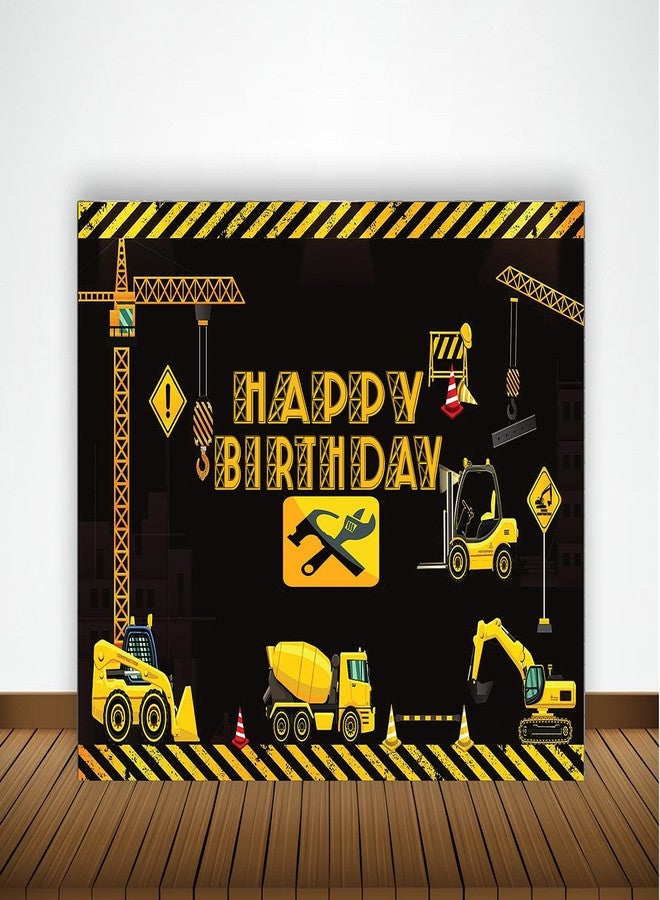Theme My Party Construction Birthday Party Supplies, Happy Birthday Backdrop Banner (6FT X 4FT) - Image 1